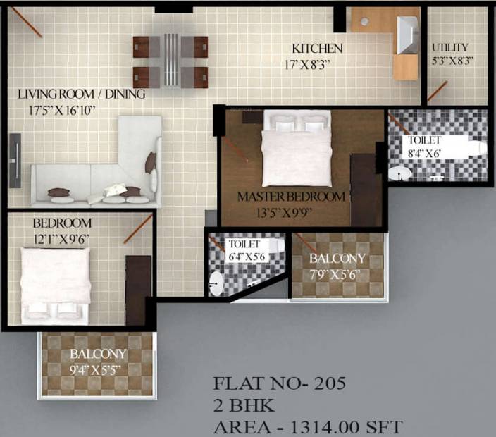 SRC Sky Asta (2BHK+2T (1,314 sq ft) 1314 sq ft)