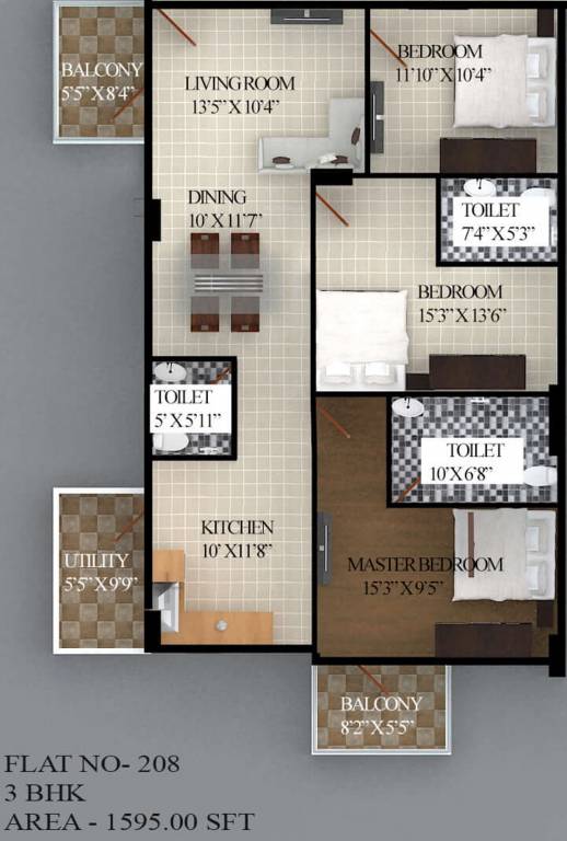 SRC Sky Asta (3BHK+3T (1,595 sq ft) 1595 sq ft)