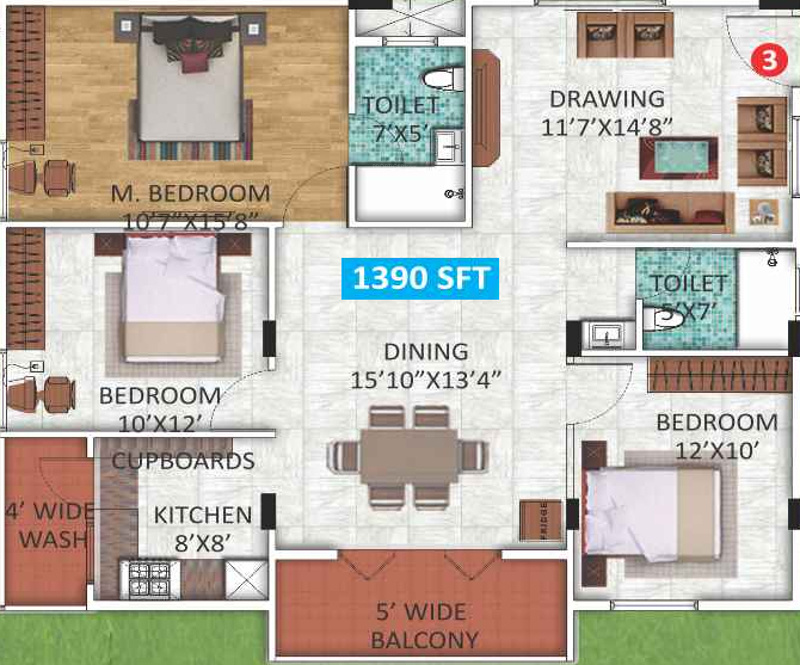 Aishwarya Srujana Oaks (3BHK+2T (1,390 sq ft) 1390 sq ft) Aishwarya Srujana Oaks (3BHK+2T (1,390 sq ft) 1390 sq ft)