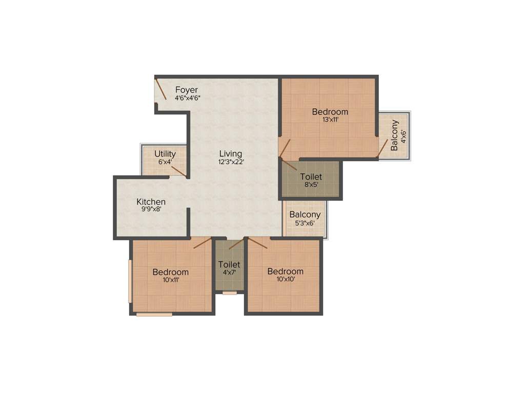 MJ Avershine (3BHK+2T (1,112 sq ft) 1112 sq ft)