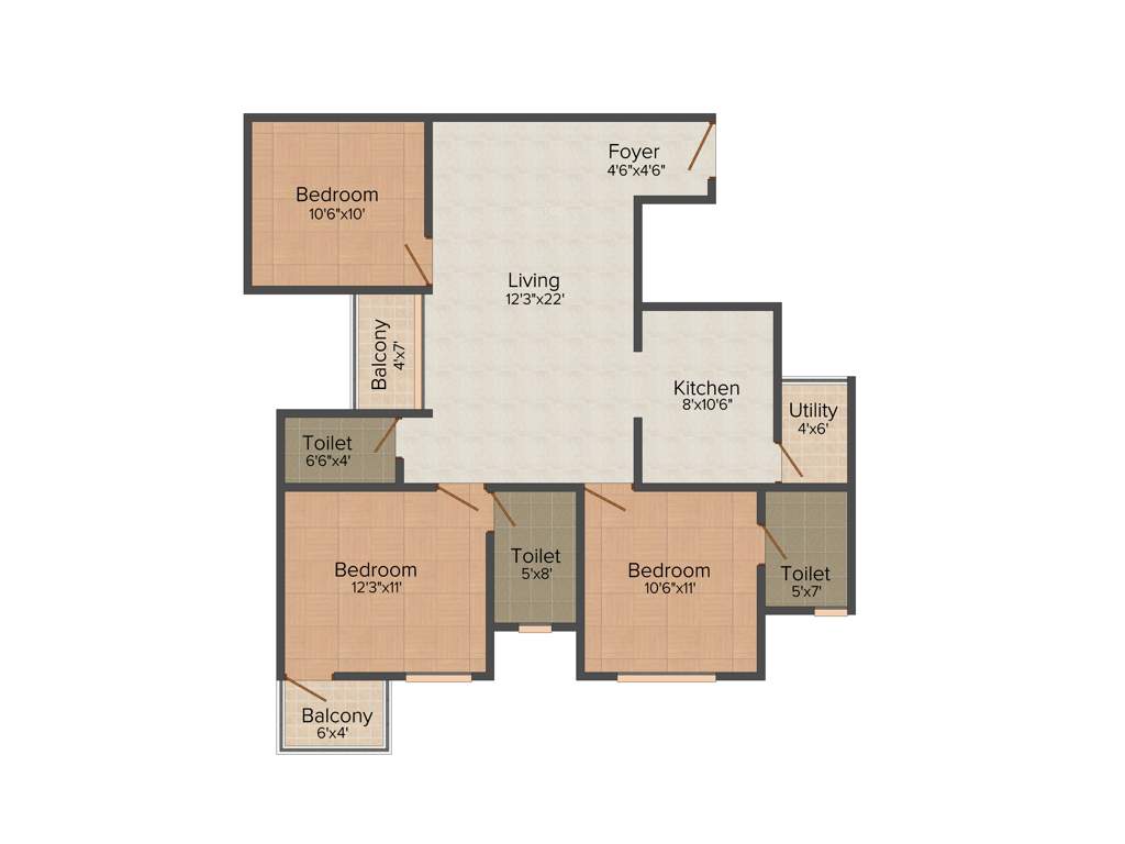 MJ Avershine (3BHK+3T (1,211 sq ft) 1211 sq ft)