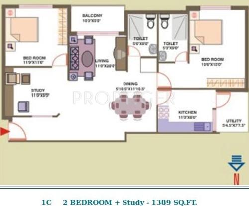 Mehta Rajeshwari Paradise (2BHK+2T (1,389 sq ft)   Study Room 1389 sq ft)