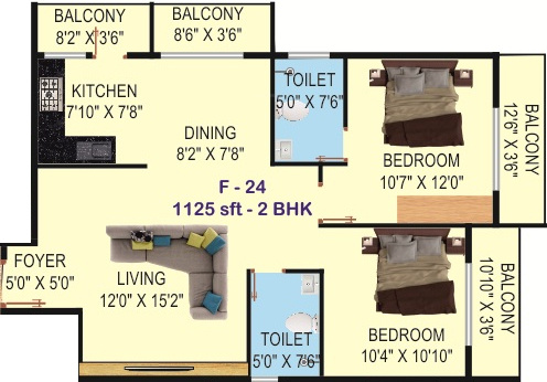  Trillium Apartments (2BHK+2T (1,125 sq ft) 1125 sq ft)