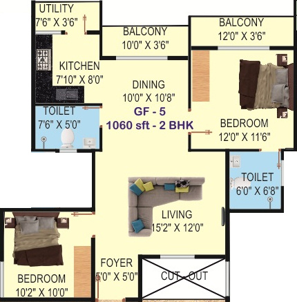  Trillium Apartments (2BHK+2T (1,060 sq ft) 1060 sq ft)