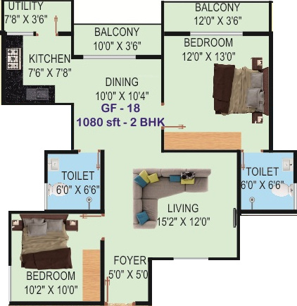  Trillium Apartments (2BHK+2T (1,080 sq ft) 1080 sq ft)