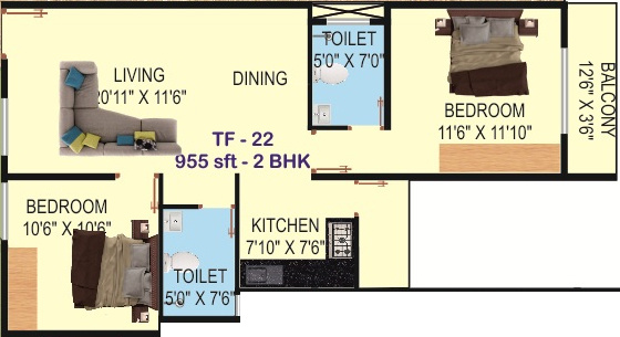  Trillium Apartments (2BHK+2T (955 sq ft) 955 sq ft)