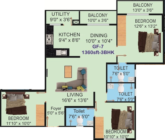  Trillium Apartments (3BHK+3T (1,360 sq ft) 1360 sq ft)