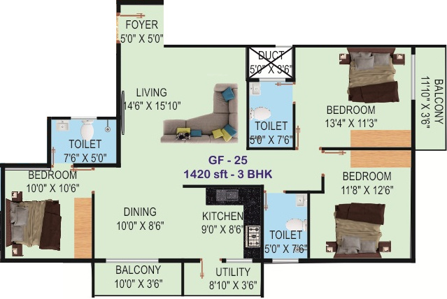  Trillium Apartments (3BHK+3T (1,420 sq ft) 1420 sq ft)