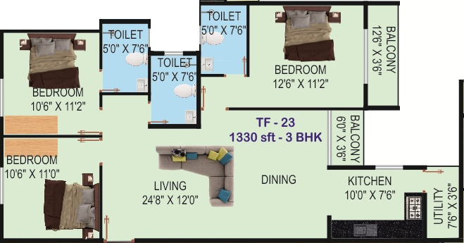  Trillium Apartments (3BHK+3T (1,330 sq ft) 1330 sq ft)