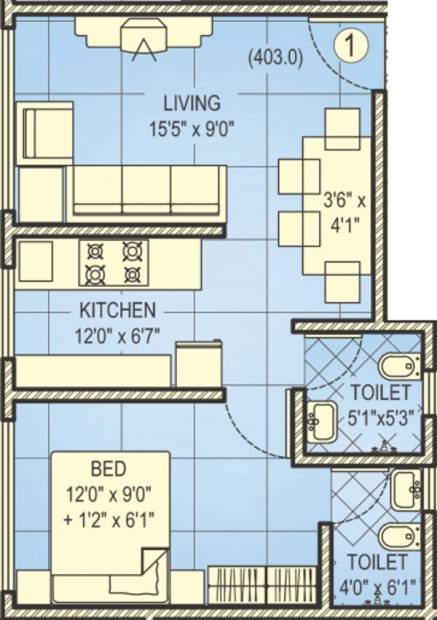 Chamunda Shubh Ashish (1BHK+2T (403 sq ft) 403 sq ft)