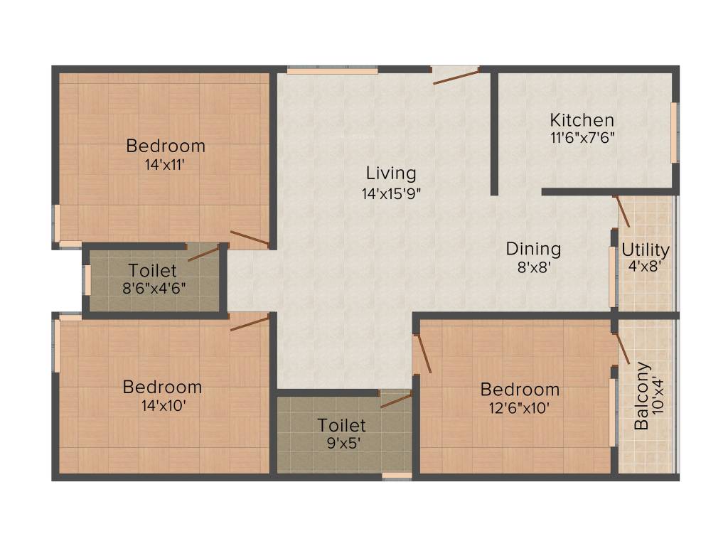 KV Orchids (3BHK+2T (1,330 sq ft) 1330 sq ft)