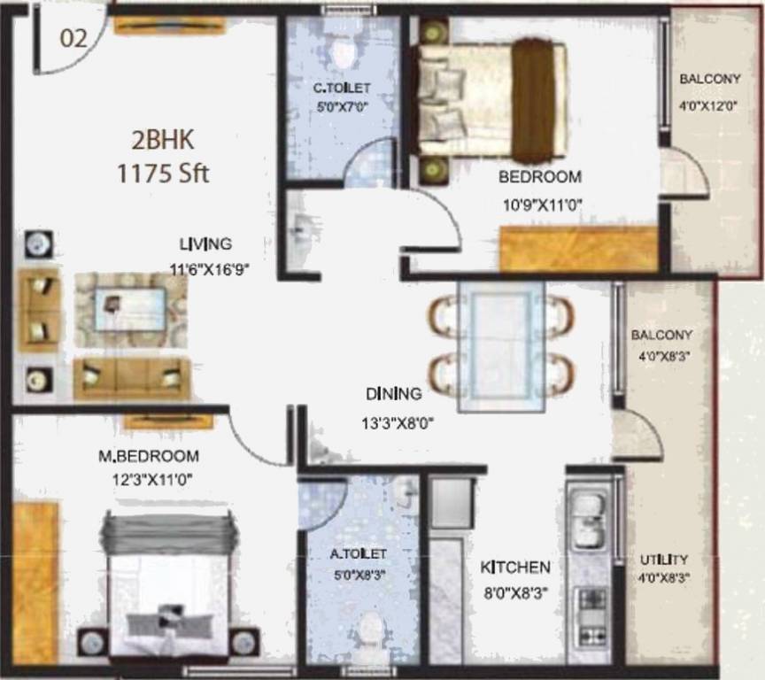 Baldota Serenity (2BHK+2T (1,175 sq ft) 1175 sq ft)