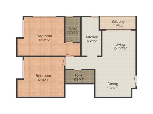 Abira Oriana (2BHK+2T (1,095 sq ft) 1095 sq ft)