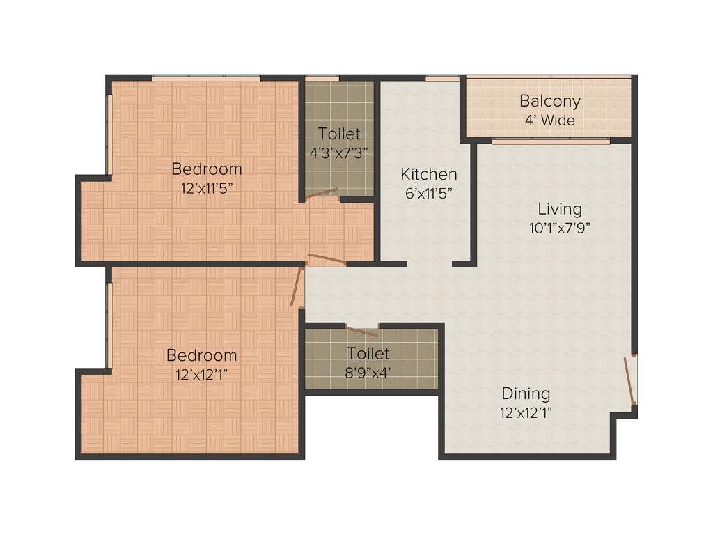Abira Oriana (2BHK+2T (1,095 sq ft) 1095 sq ft)