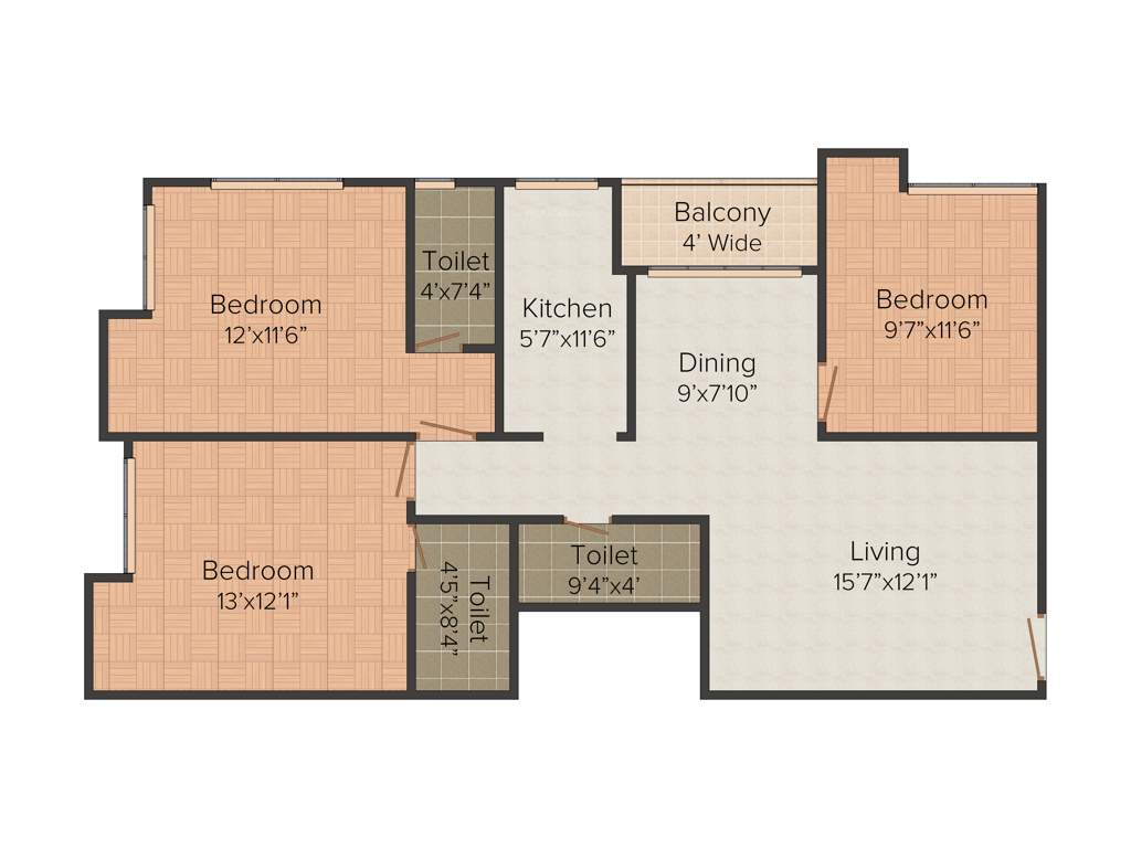 Abira Oriana (3BHK+3T (1,425 sq ft) 1425 sq ft)