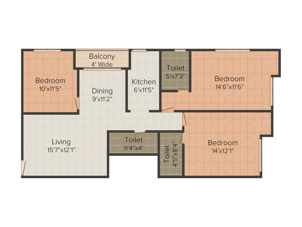 Abira Oriana (3BHK+3T (1,481 sq ft) 1481 sq ft)
