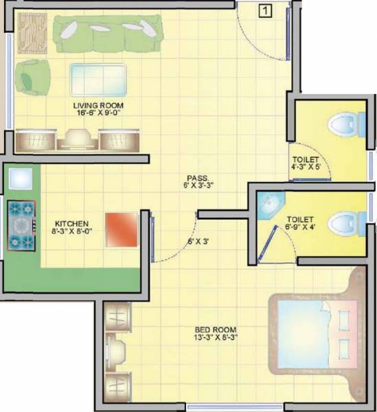 V3 Partners Amar Jyot (1BHK+2T (424 sq ft) 424 sq ft)