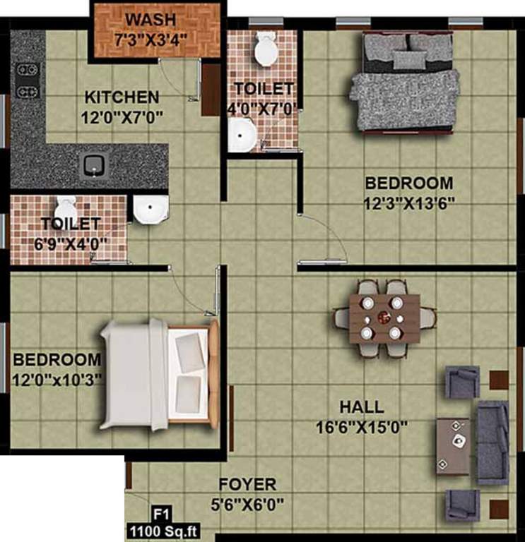 Sumangali Trinity (2BHK+2T (1,100 sq ft) 1100 sq ft)