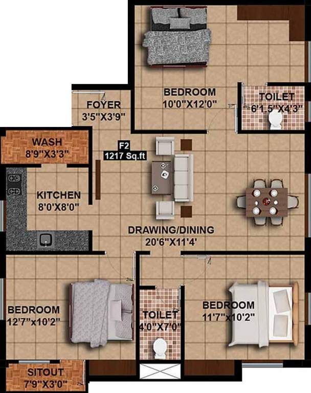 Sumangali Trinity (3BHK+2T (1,217 sq ft) 1217 sq ft)