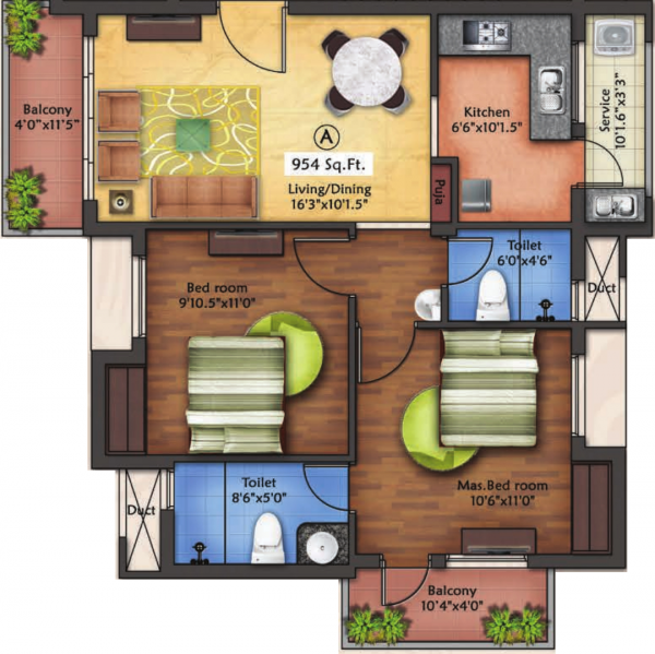 Navin Mayuram (2BHK+2T (954 sq ft) 954 sq ft)