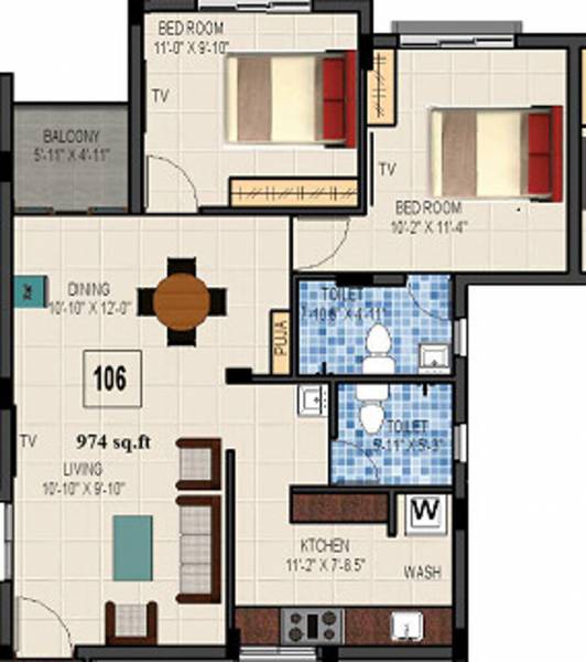 Navin Sanctum (2BHK+2T (974 sq ft) + Pooja Room 974 sq ft)