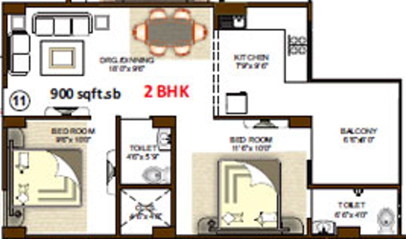 Mahalaxmi Lake City Residency (2BHK+2T (900 sq ft) 900 sq ft)