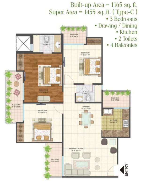 Arihant Arden (3BHK+2T (1,455 sq ft) 1455 sq ft)
