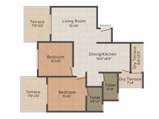 Arihant Kate Estate (2BHK+2T (910 sq ft) 910 sq ft)