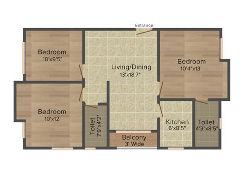 Arrjavv Sapphire (3BHK+2T (1,135 sq ft) 1135 sq ft)