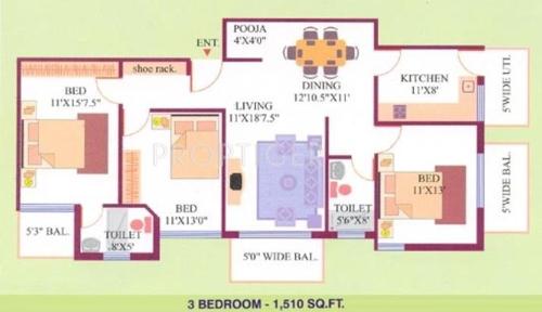 Mehta Rajeshwari Regency (3BHK+2T (1,551 sq ft)   Pooja Room 1551 sq ft)
