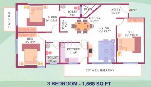Mehta Rajeshwari Regency (3BHK+2T (1,668 sq ft)   Pooja Room 1668 sq ft)