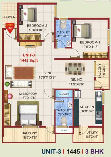 Shakthi Vara Guardens (3BHK+2T (1,445 sq ft) 1445 sq ft)