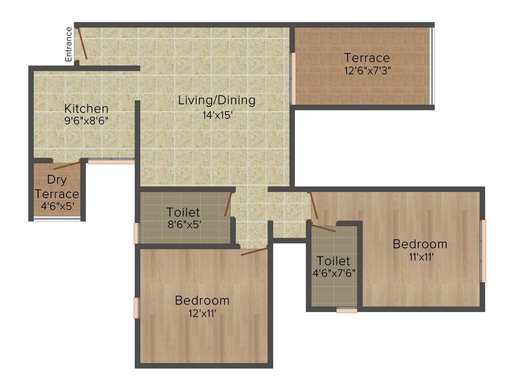 Vardaan Cleveland Park (2BHK+2T (1,095 sq ft) 1095 sq ft)