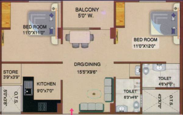 Gyanesh Royal Rose (2BHK+2T (1,000 sq ft) 1000 sq ft)