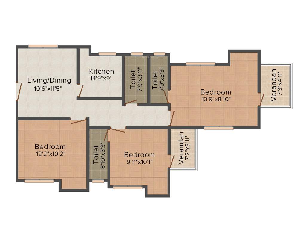 Lucky 60 Parnashree Pally (3BHK+3T (1,400 sq ft) 1400 sq ft)