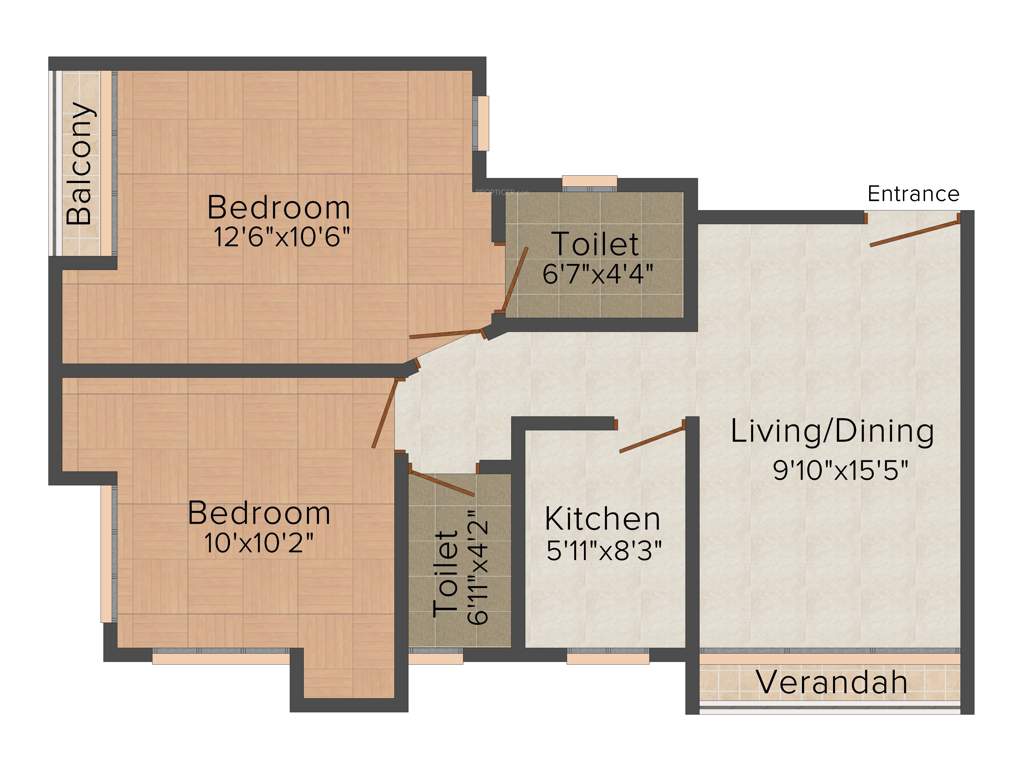Builcon Basundhara Apartment (2BHK+2T (1,003 sq ft) 1003 sq ft)