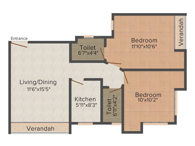 Builcon Basundhara Apartment (2BHK+2T (1,057 sq ft) 1057 sq ft)