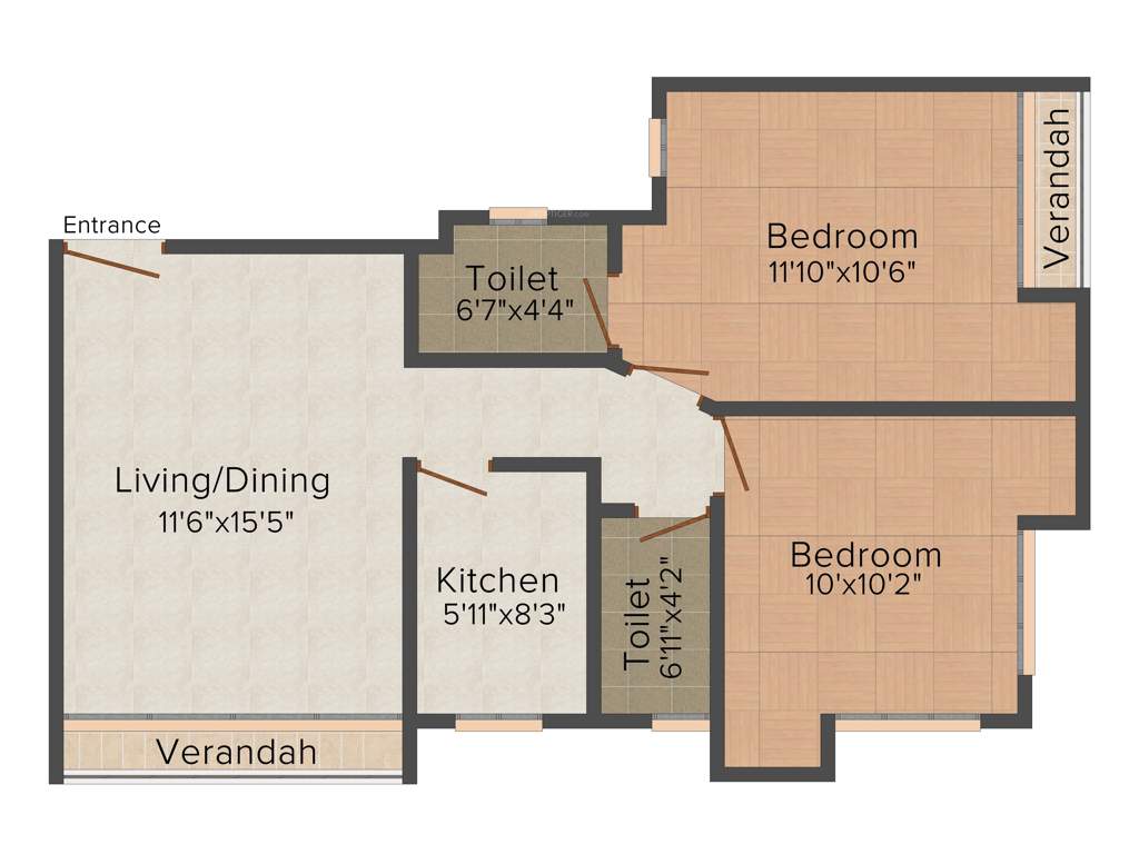 Builcon Basundhara Apartment (2BHK+2T (1,057 sq ft) 1057 sq ft)