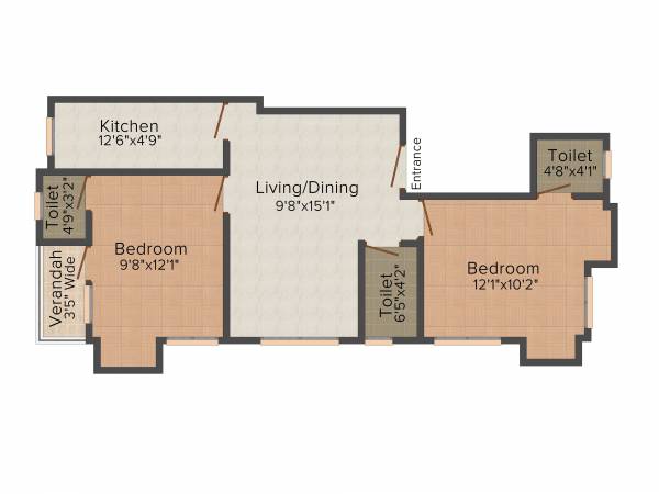 Hindusthan Tibia (2BHK+2T (1,042 sq ft) 1042 sq ft)