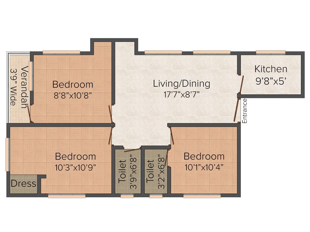 Paul Royal Tower (3BHK+3T (1,100 sq ft) 1100 sq ft)