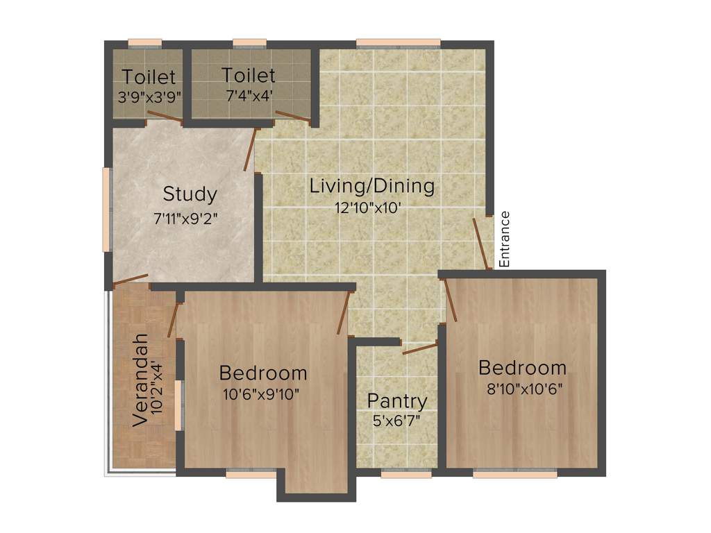 Ram 19 1 1A DPP Road (2BHK+2T (930 sq ft) + Study Room 930 sq ft)