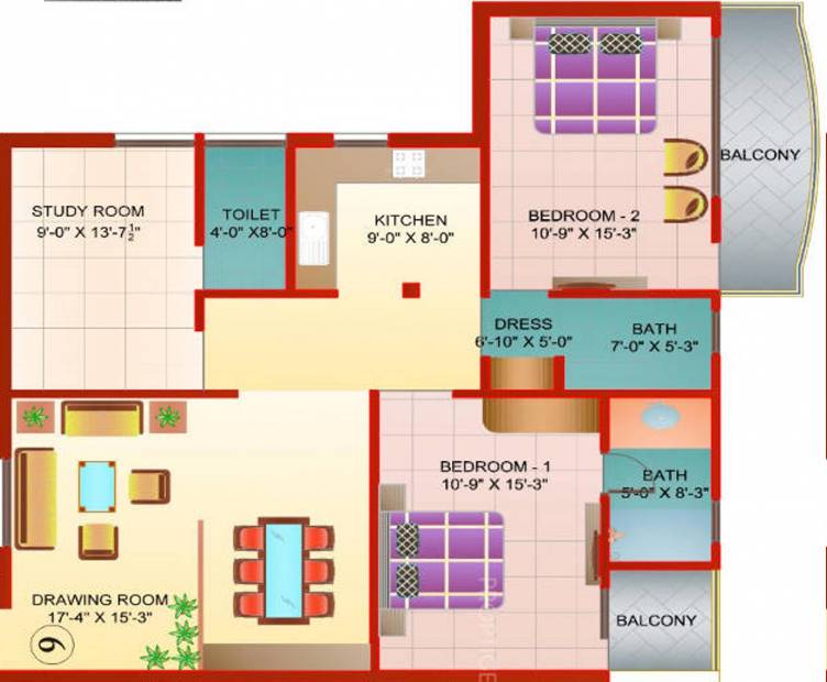 Miraj Group Majestic (2BHK+3T (1,450 sq ft) + Study Room 1450 sq ft)