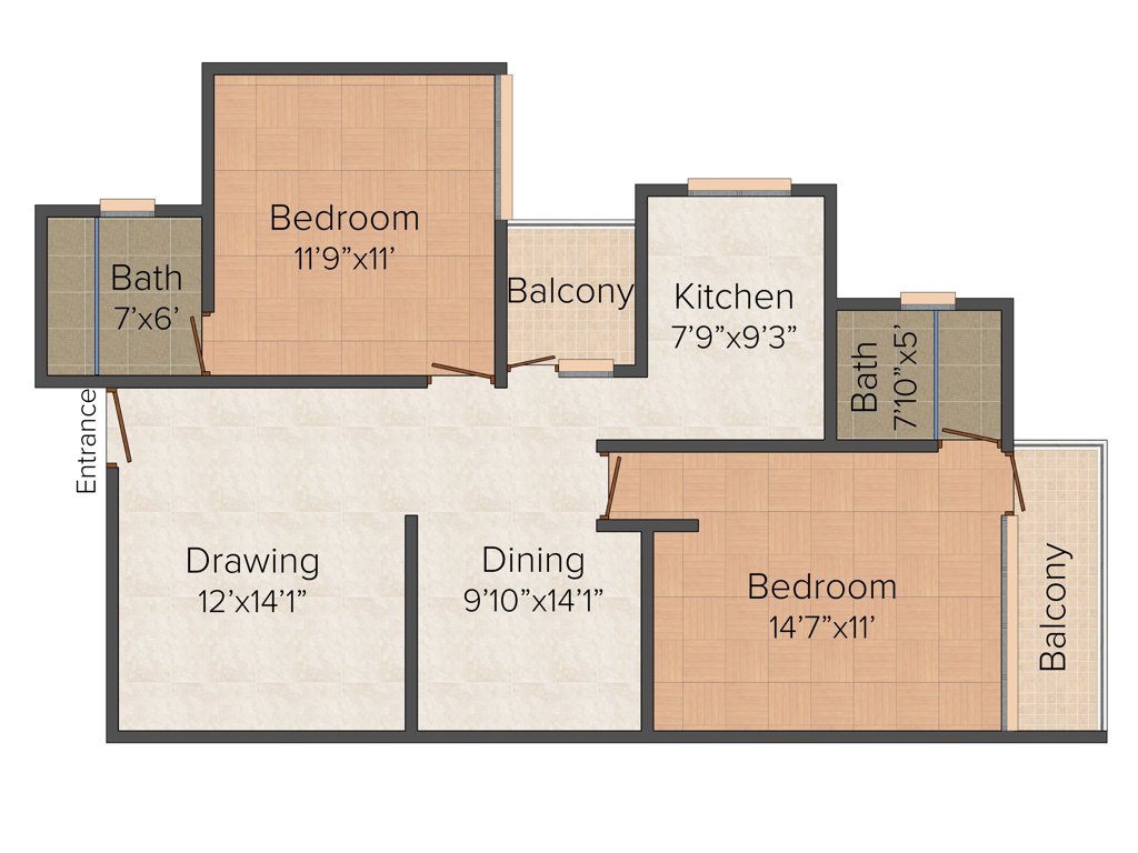 Miraj Malhar (2BHK+2T (1,105 sq ft) 1105 sq ft)