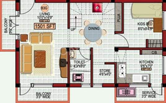 Khurinji Gardenia (3BHK+3T (1,501 sq ft) 1501 sq ft)