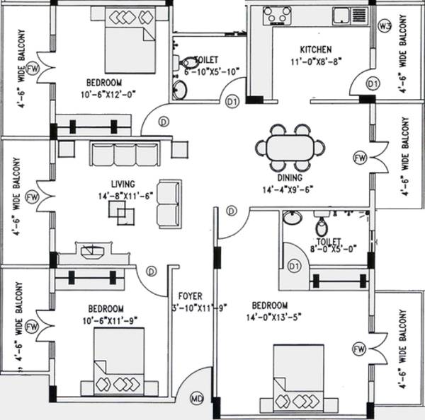 Vijaya Mayura E City (3BHK+2T (1,825 sq ft) 1825 sq ft)