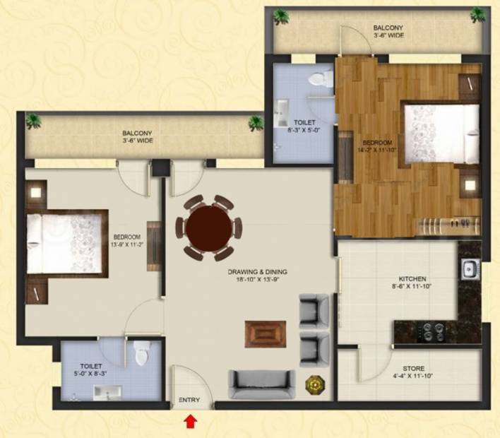 Miraj Group Meridian (2BHK+2T (1,421 sq ft) 1421 sq ft)