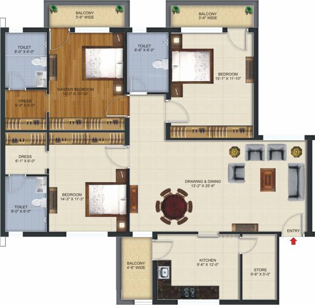 Miraj Group Meridian (3BHK+3T (2,011 sq ft) 2011 sq ft)