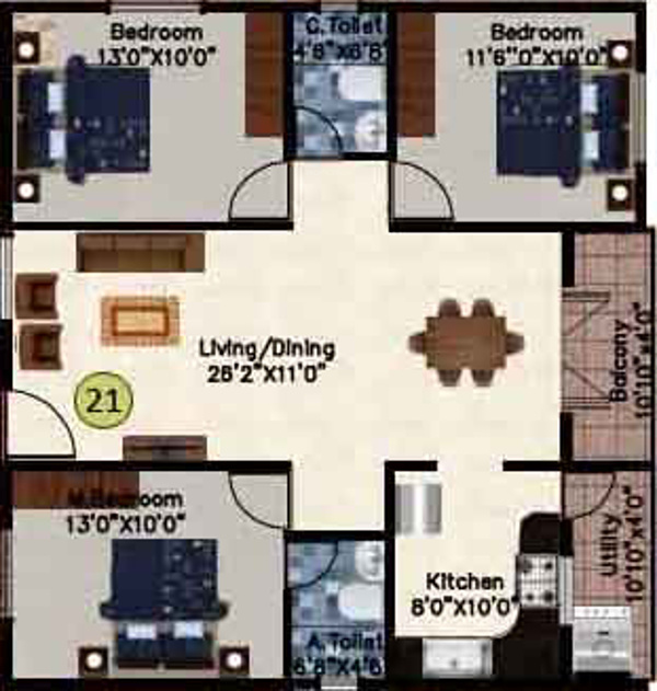 DS Sigma Nest (3BHK+2T (1,530 sq ft) 1530 sq ft) DS Sigma Nest (3BHK+2T (1,530 sq ft) 1530 sq ft)