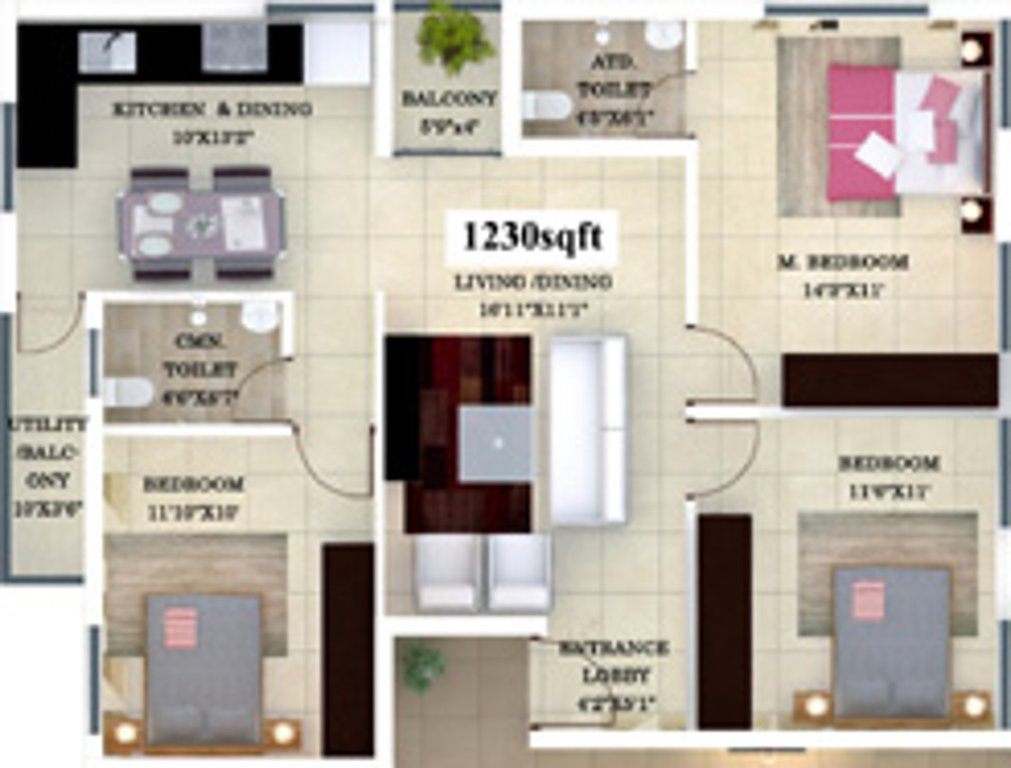 CC Aspire (3BHK+2T (1,230 sq ft) 1230 sq ft)