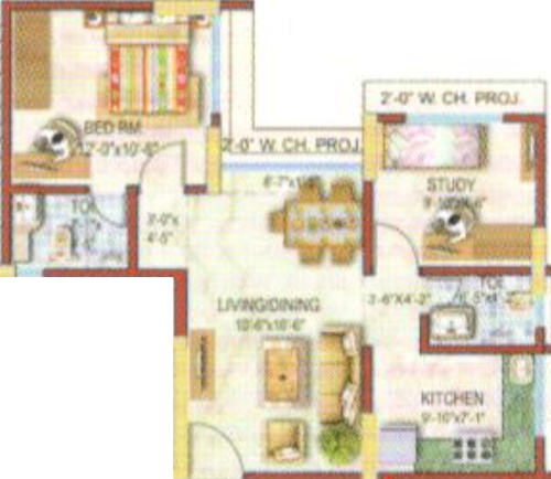 Neelyog Virat (1BHK+2T (839 sq ft) + Study Room 839 sq ft)